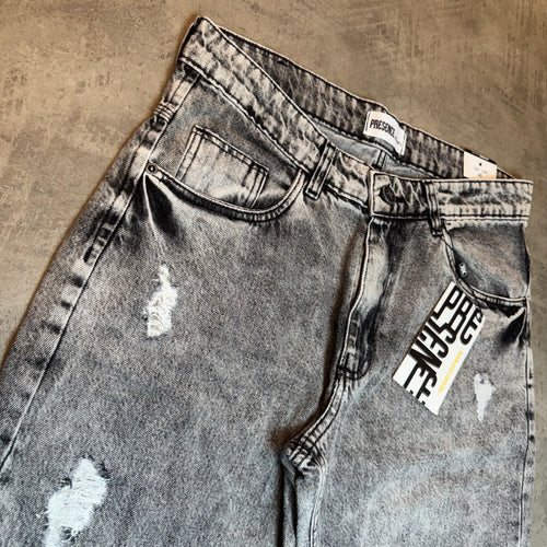 Calça Jeans Cinza Estonada Reta Presence